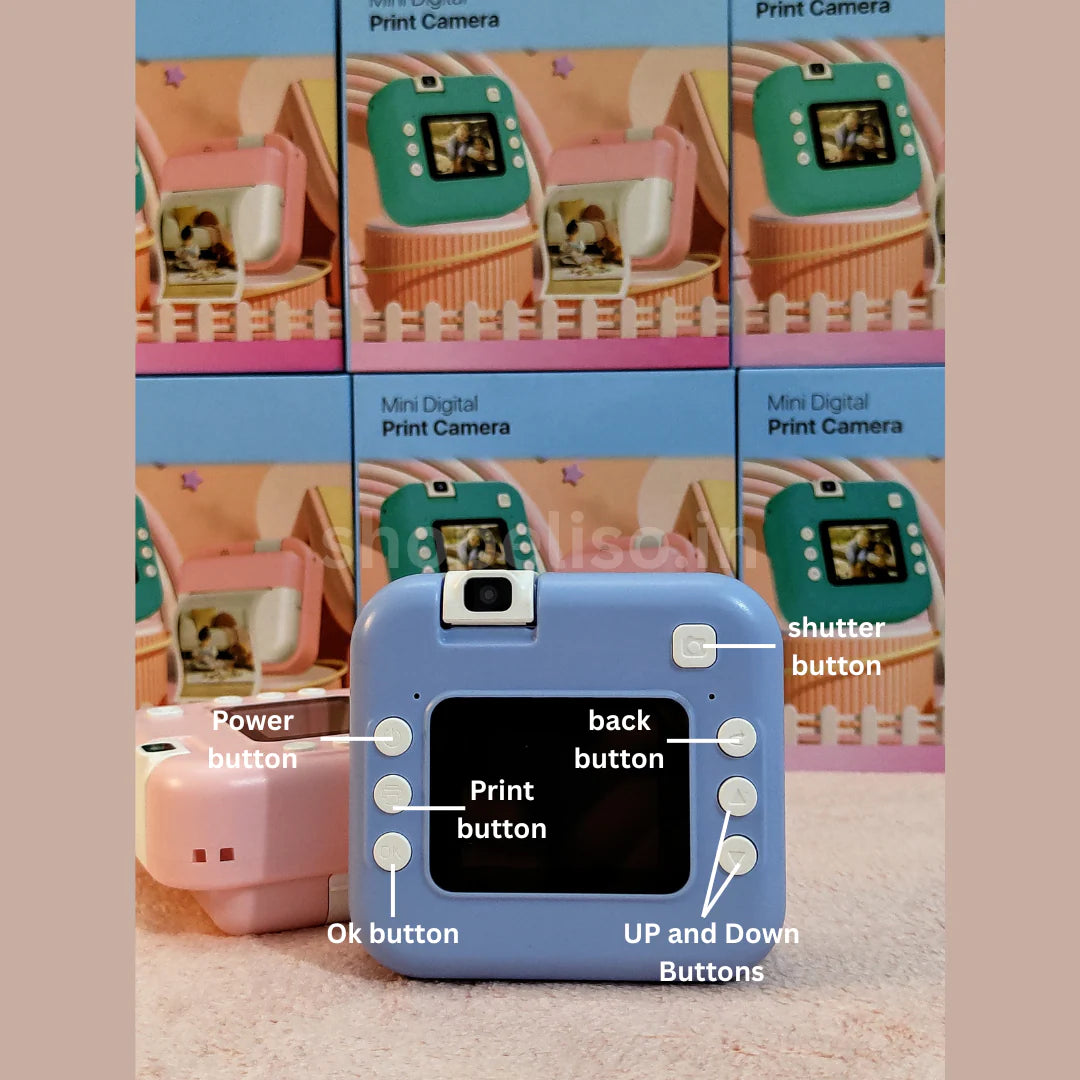 Fotocamera Instant Print |anteriore e posteriore