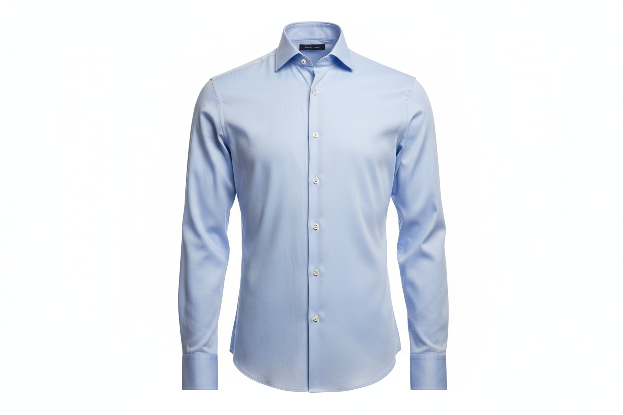 camicia azzurra su manichino