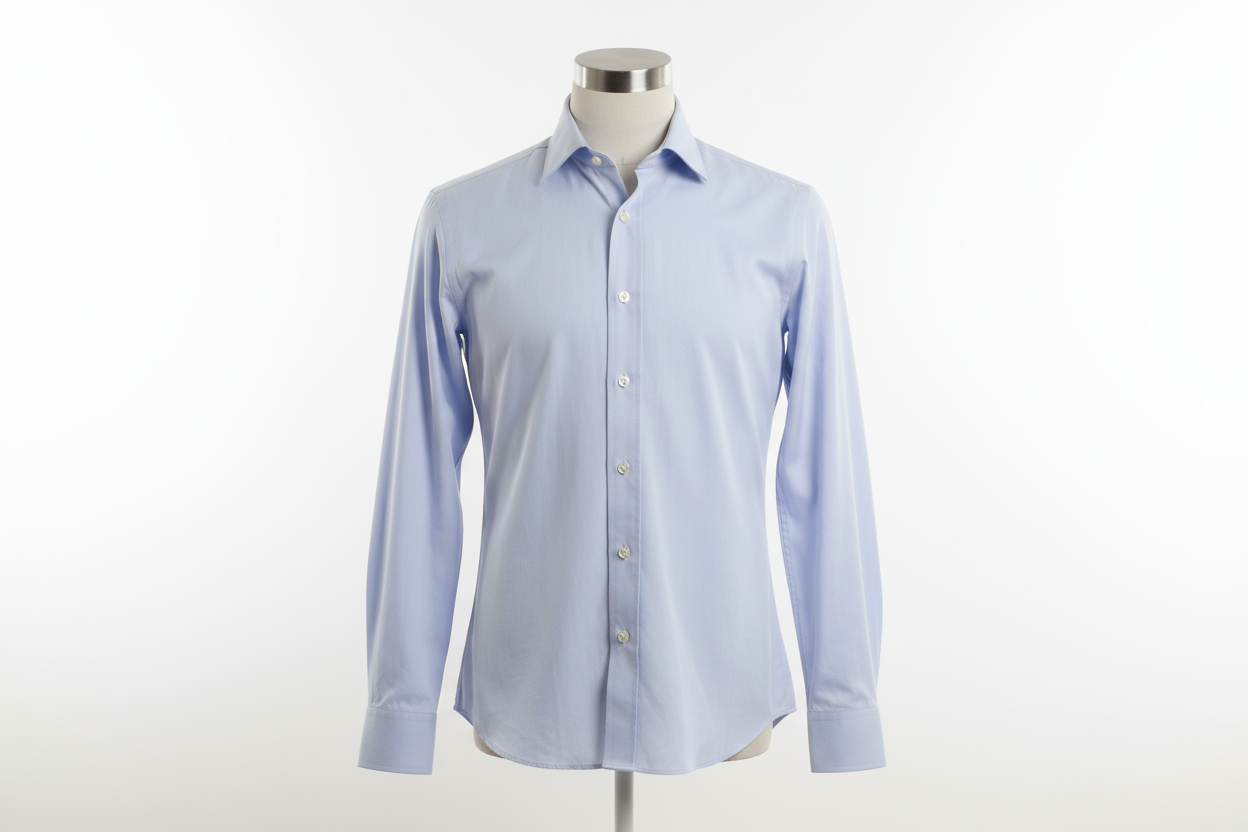 camicia celeste su manichino